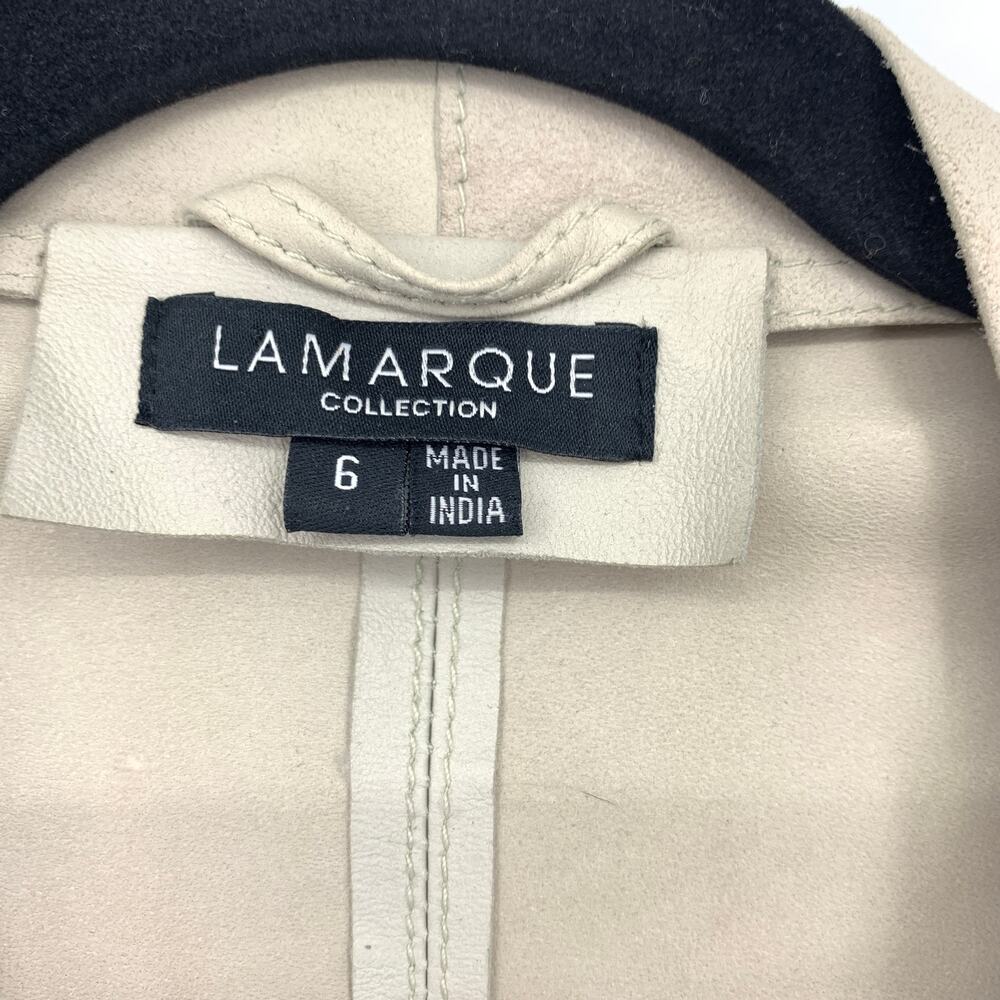 LaMarque Collection Draped Front Leather Jacket Cream Beige Womens Size 6 - Picture 5 of 6